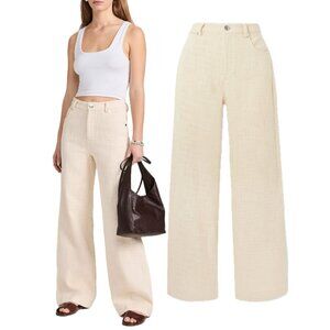 (NWOT) STAUD Grayson Cotton-Tweed High-Rise Straight Wide Leg Trousers (Ivory)